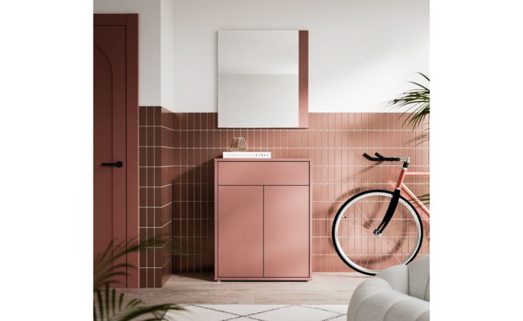 Micol mobile da ingresso colore terracotta-Apertura ante push&amp;pull-Terracotta-Pannello melaminico-200 cmx74