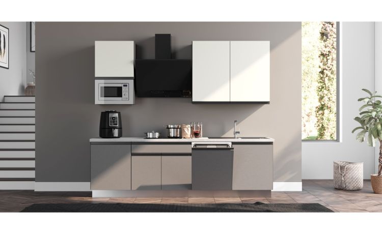 Young cucina completa L270 cm con piano a gas, disponibile in vari colori-3 elettrodomestici--Pannello melaminico-240 cmx270 cm