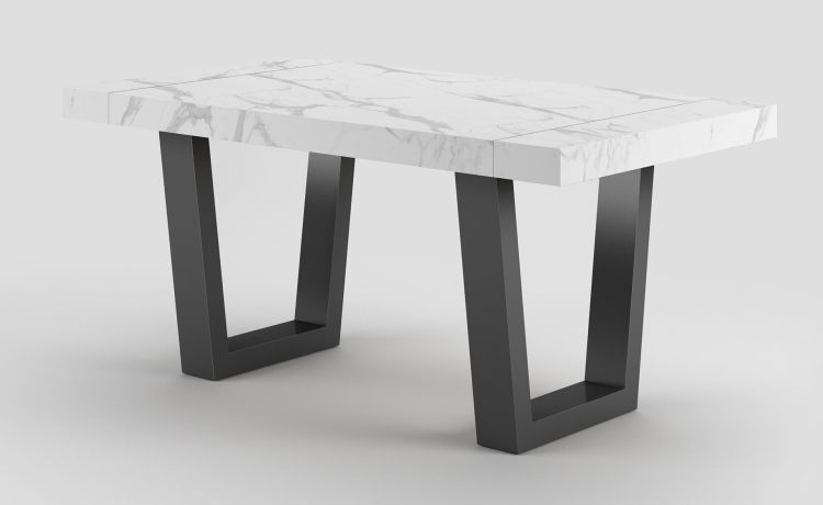 Dual tavolo in pannello nobilitato colore marmo bianco L140/220 cm-Le braccia di allungamento in legno di faggio-Bianco-Nobilitato-76 cmx140 cm