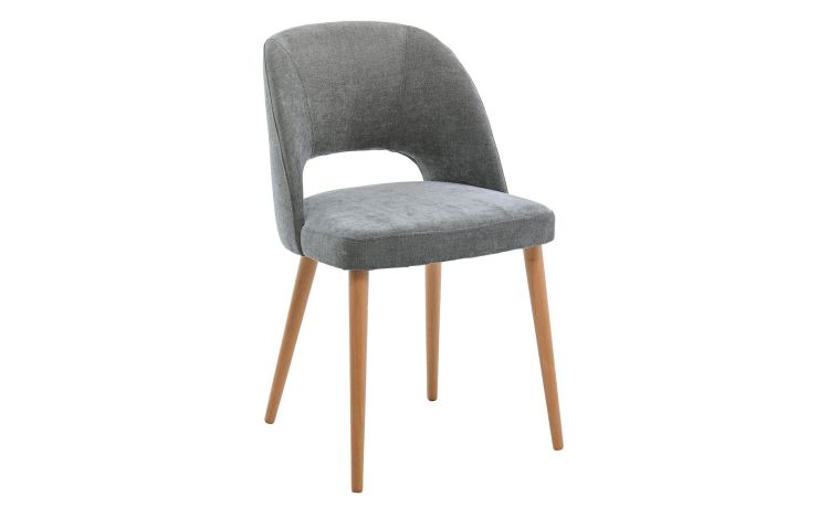 Gaia sedia imbottita in tessuto grigio-Struttura in legno rovere naturale-Grigio-Tessuto-82 cmx51 cm