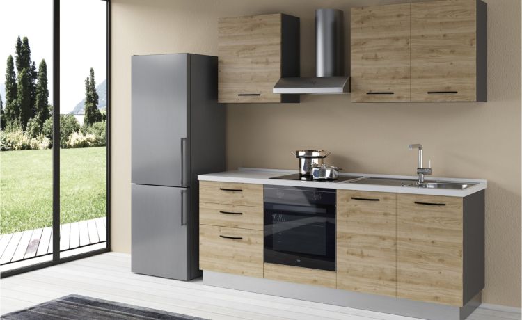Gilda 2.0 cucina 270 cm colore rovere cadiz -3 elettrodomestici, Piano Cottura a INDUZIONE--Pannello-216 cmx270 cm