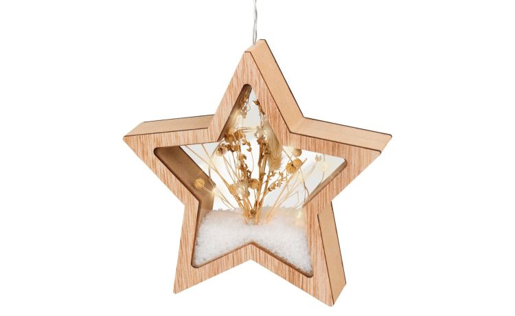 Stella decorazione natalizia LED in legno h18 cm- -Legno naturale-Vetro