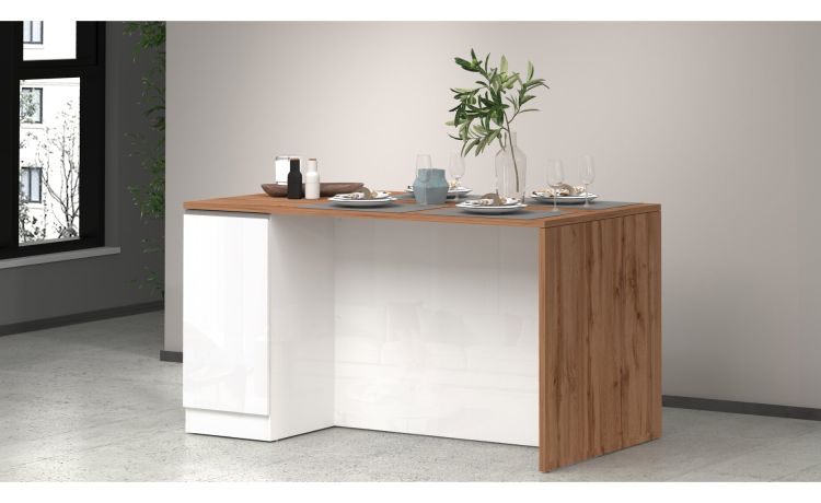 Snack isola 2 ante bianco lucido/rovere L160 cm--Bianco-Pannello-90 cmx160 cm