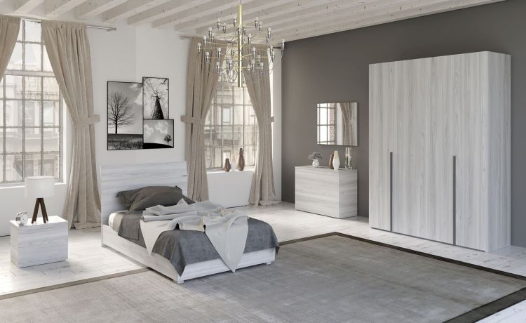 Mia cameretta frassino ghiaccio, letto piazza e mezza senza contenitore-Esclusa rete, escluso materasso-Legno bianco-Nobilitato