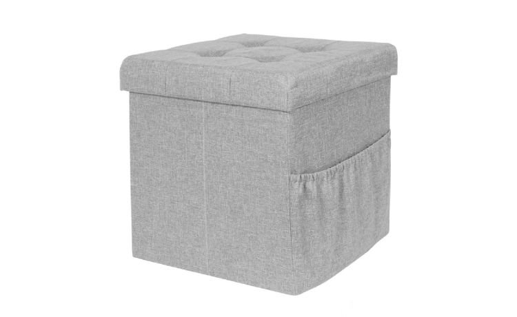 Cubo pouf contenitore in tessuto grigio 38x38 cm