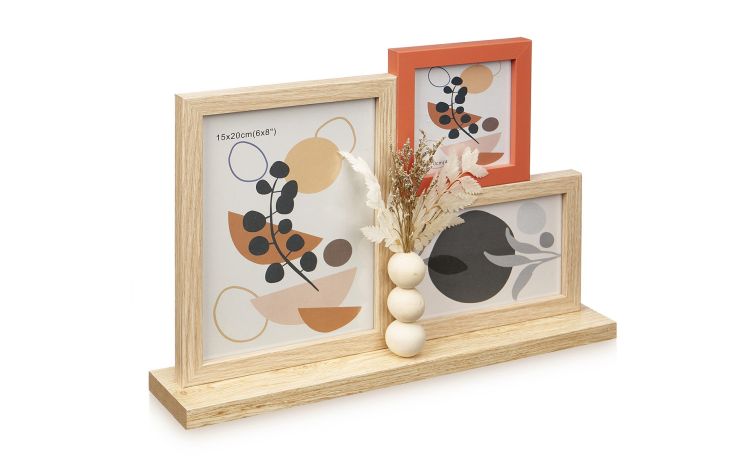 Tris portafoto 10x10 cm--Arancione-Mdf-26 cmx7 cm
