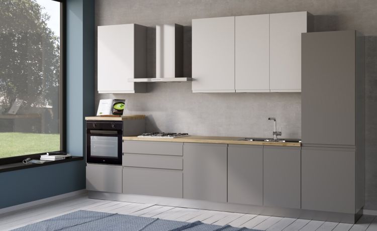 Iris cucina 360 cm colore grigio chiaro e bianco opaco -3 elettrodomestici--Melaminico