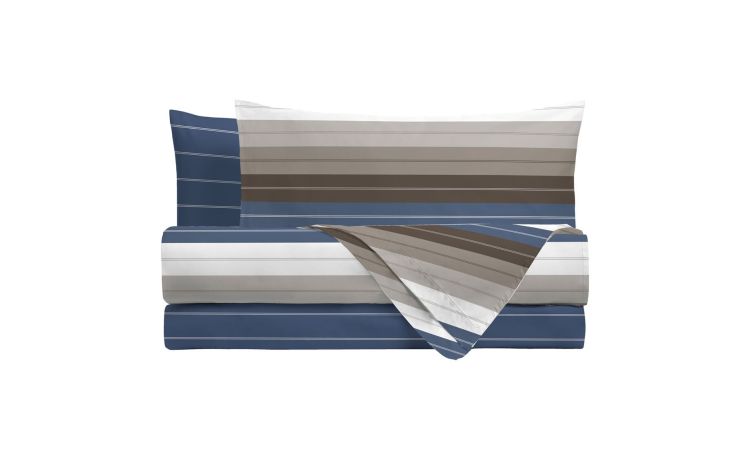 Manilo copripiumino rigato blu singolo--Blu-100% Cotone-Singolo