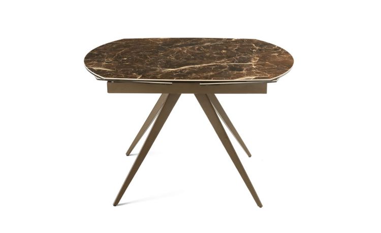 Ventaglio tavolo allungabile marrone-Con piano in gres porcellanato marrone lucido-Marrone-Gres-76 cmx120 cm