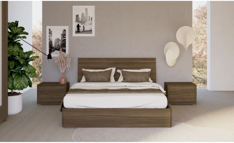 Monica letto matrimoniale con contenitore noce ossidato--Legno scuro-Pannello-94 cmx175 cm