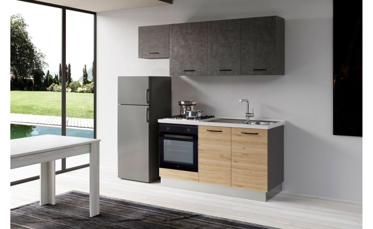 Gilda cucina 210 cm colore rovere cadiz e portland -3 elettrodomestici-Pietra scura-Pannello