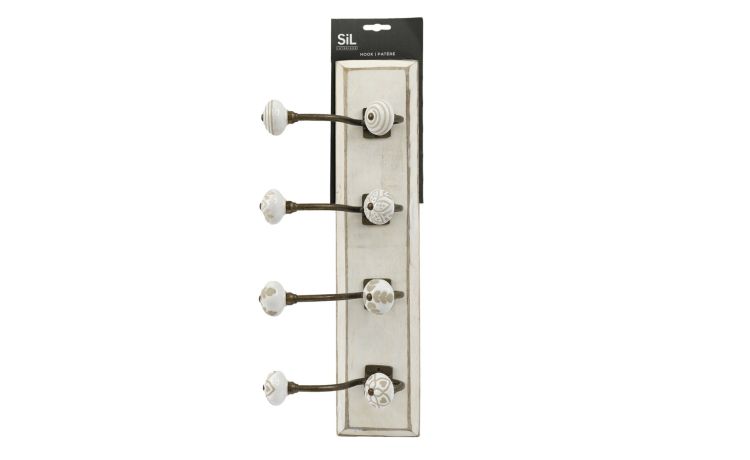 Barra appendiabiti per muro antique-4 ganci-Bianco-Legno-10