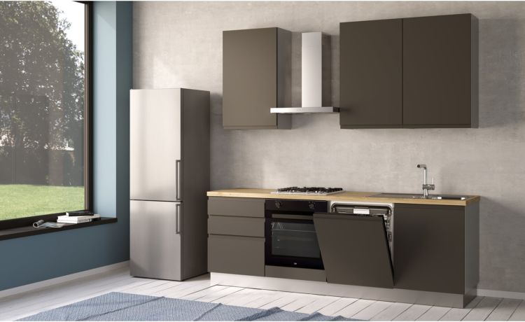 Iris cucina 240 cm colore grigio scuro con lavastoviglie-3 elettrodomestici--Melaminico