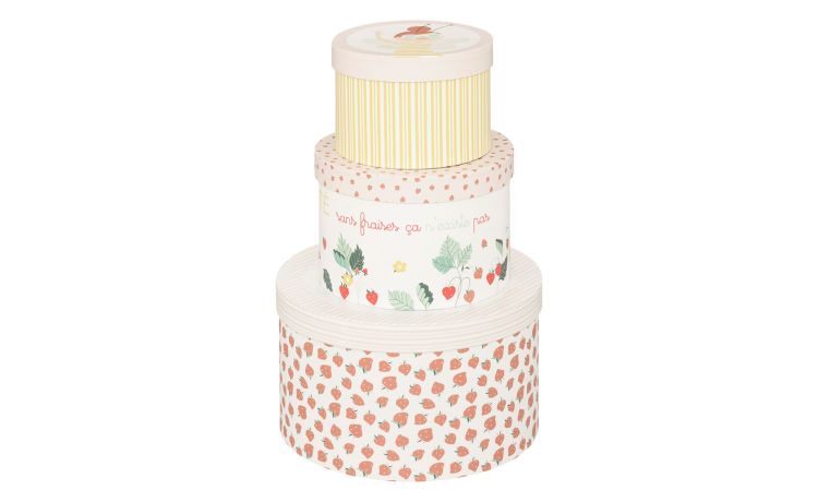 Set 3 scatole cilindriche in cartone decorate --Multicolore-Cartone