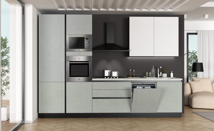 Vita cucina 333 cm colore grigio dune e ghiaccio polvere-5 elettrodomestici Candy-Grigio-Pannello-240 cmx333 cm