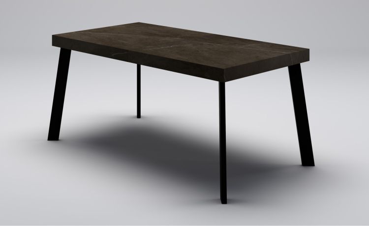 Colonia tavolo allungabile marmo grigio-Gambe metallo verniciato nero opaco-Grigio-Pannello-76 cmx130 cm