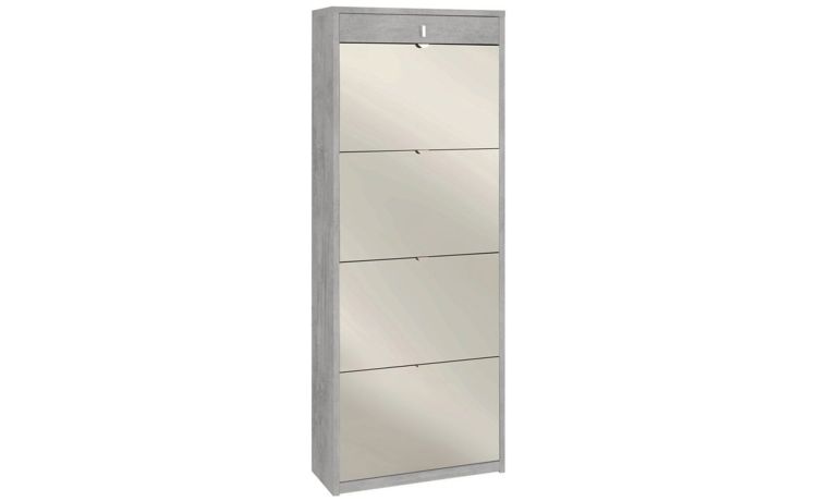 Lady scarpiera cemento 4 ante specchio e 1 cassetto-Contiene fino a 24 paia di scarpe-Cemento-Pannello-164 cmx63 cm