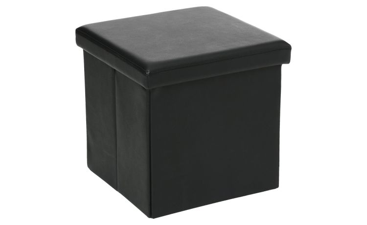 Fold pouf contenitore in tessuto nero 38x38 cm- -Nero-Mdf-38 cmx38 cm
