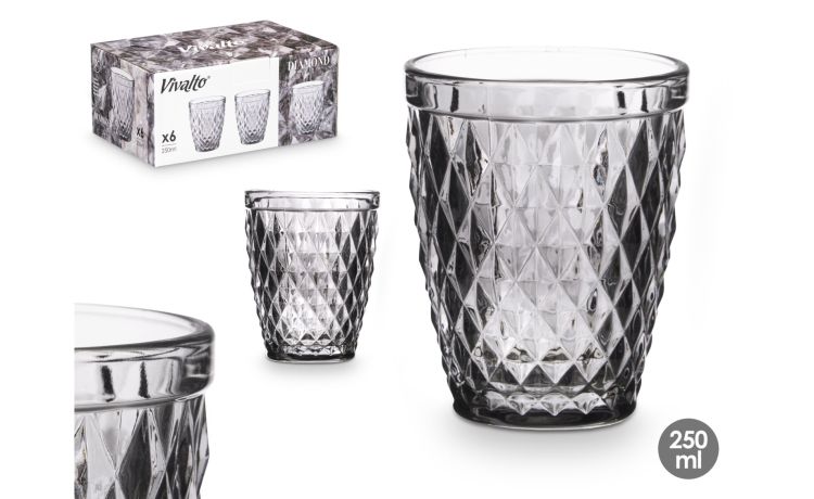 Diamante bicchiere in vetro grigio 250 ml--Grigio-Vetro