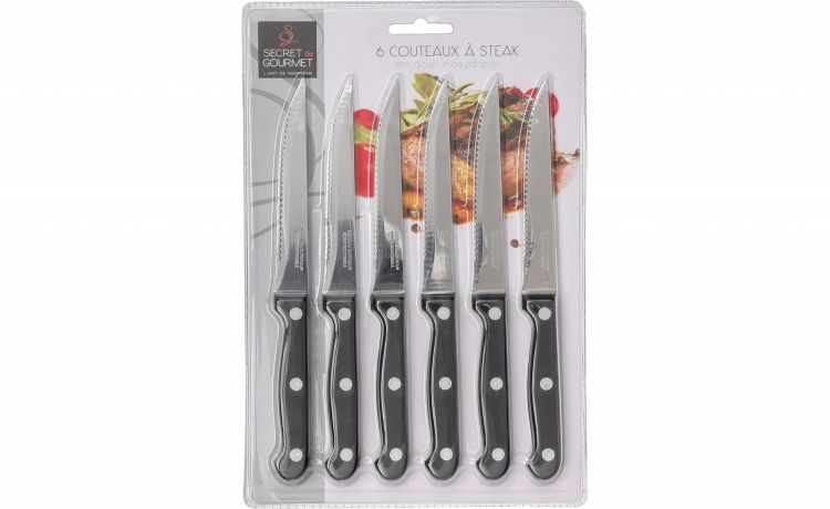 Set 6 coltelli per carne in acciaio - -Nero-Acciaio