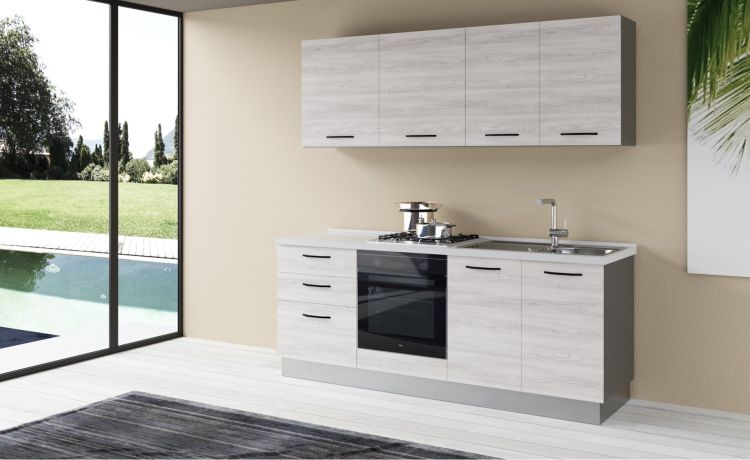 Gilda cucina 210 cm colore frassino ghiaccio-2 elettrodomestici --Pannello-216 cmx210 cm
