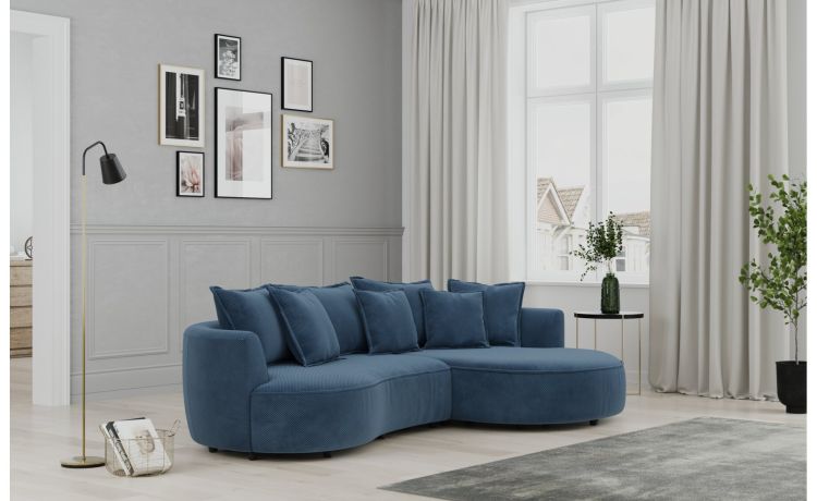 Chic divano 3 posti con penisola blu--Blu-Tessuto-66 cmx287 cm