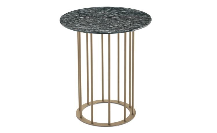 Chic tavolino rotondo Ø 45 metallo beige e piano grigio martellato--Grigio-Metallo-50 cmx45 cm