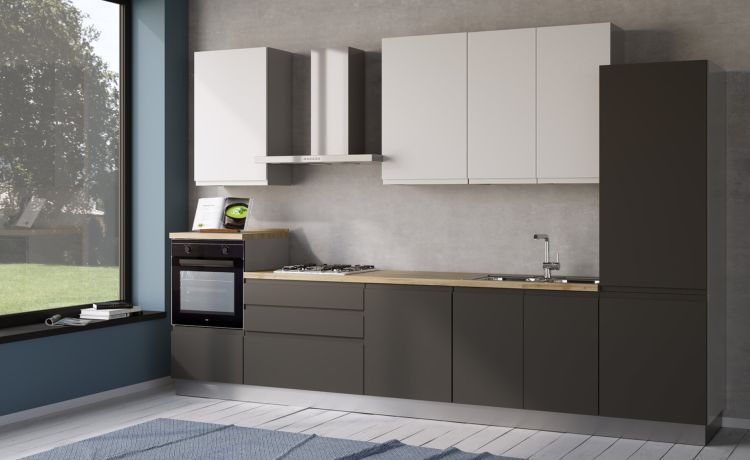 Iris cucina 360 cm colore grigio scuro e bianco opaco-3 elettrodomestici--Melaminico