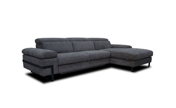 Noto divano con penisola con panchetta relax estraibile -Con contenitore, bracciolo regolabile manualmente -Antracite-Tessuto-83 cmx303 cm
