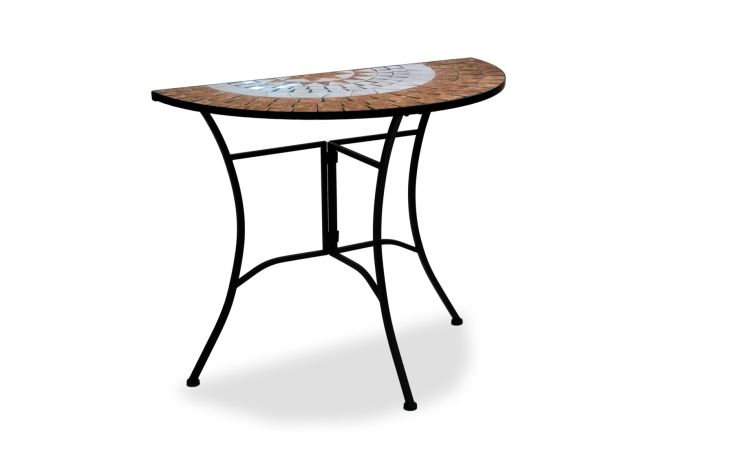 Otranto tavolo mezzaluna con top in mosaico--Multicolore-Metallo-75 cmx90 cm