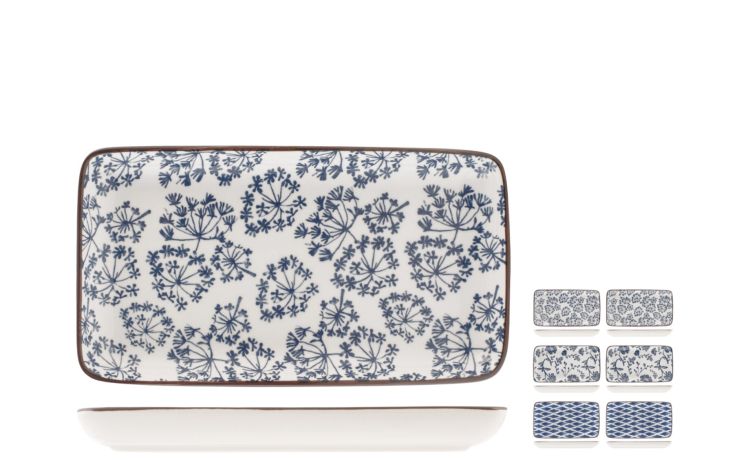 Seta piatto rettangolare in porcellana -Decori assortiti-Bianco-Porcellana-11 cmx20 cm