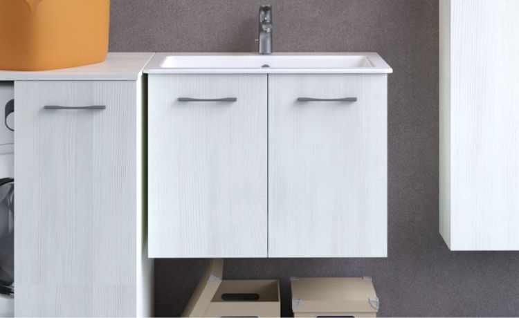 Base 2 ante sospesa con lavabo in ceramica integrato--Bianco-Pannello-56 cmx73 cm