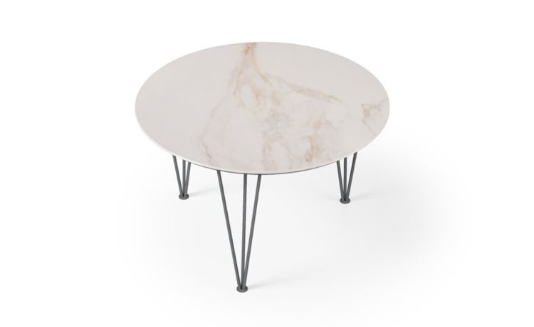 Charme tavolino Dallia in gres porcellanato bianco oro lucido h35 cm--Bianco-Gres