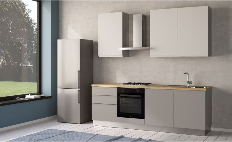 Iris cucina 240 cm colore grigio chiaro e bianco opaco-2 elettrodomestici--Melaminico