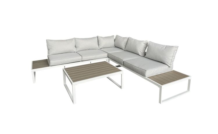 Eden set angolare in alluminio verniciato bianco -Divano angolare e tavolino da caffè-Bianco-Alluminio