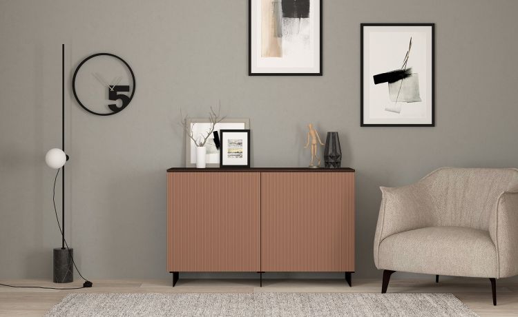 New York madia colore teak e rame perlato L120 cm --Rame-Pannello melaminico-75 cmx120 cm