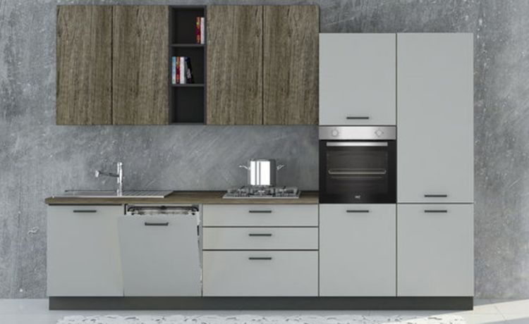 Ego cucina 330 cm colore antracite, grigio sabbia e quercia tartufo -4 elettrodomestici-Grigio-Pannello melaminico