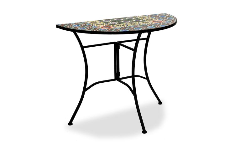 Ginger tavolo mezzaluna in ferro nero-Piano in mosaico-Multicolore-Metallo-75 cmx90 cm