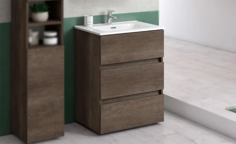Casual base lavabo colore rovere scuro-3 cassetti-Legno scuro-Pannello-81 cmx60 cm
