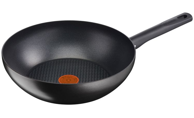 Rigenera wok antiaderente in alluminio nero Ø28 cm- -Nero-Alluminio riciclato