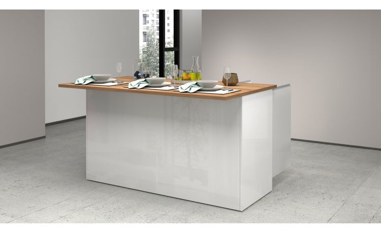 Snack isola 3 ante bianco lucido/rovere L155 cm--Bianco--90 cmx155 cm