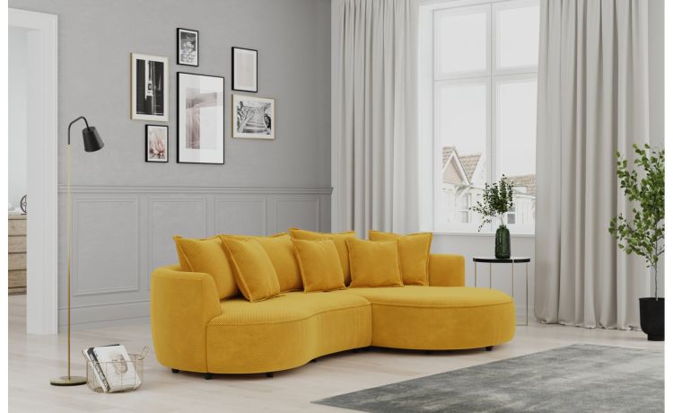 Chic divano 3 posti con penisola giallo--Giallo-Tessuto-66 cmx287 cm