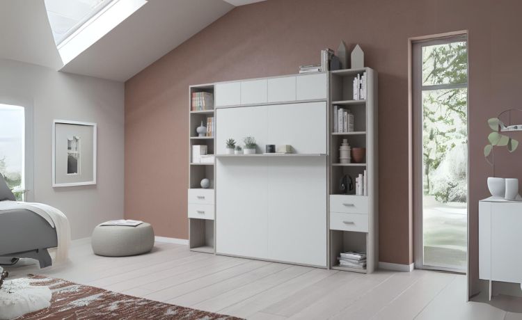 Cabrio letto a scomparsa colore tiglio e grigio light con ante-L272xH242
-Grigio-Pannello-Matrimoniale