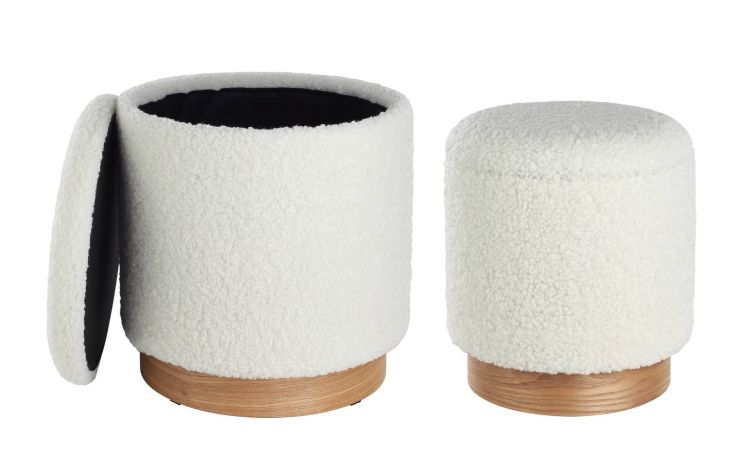 Mashike sgabello 2 pezzi in mdf bianco Ø37x42 cm--Bianco-Mdf