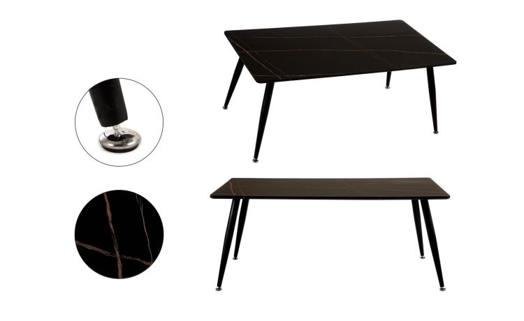 Tavolino effetto marmo nero L110 cm--Nero--110 cmx60 cm