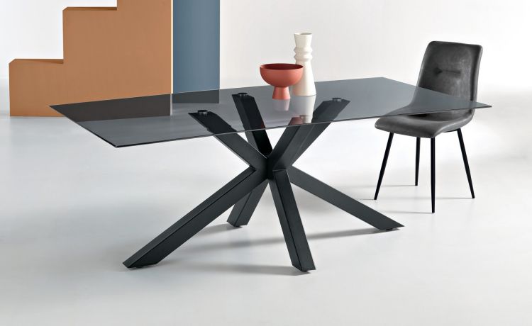 Adone tavolo nero/vetro fume&#039; L180 cm--Nero-Vetro-75 cmx180 cm