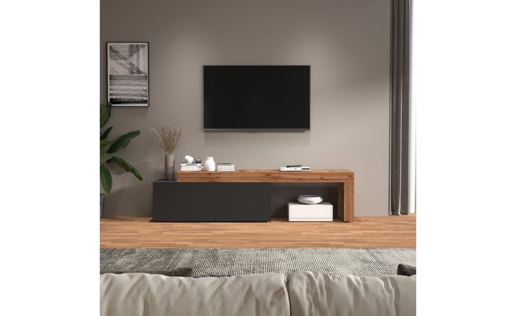 Vasto set porta tv antracite e rovere L240 cm-Composizione 2-Antracite-Nobilitato-51 cmx240 cm
