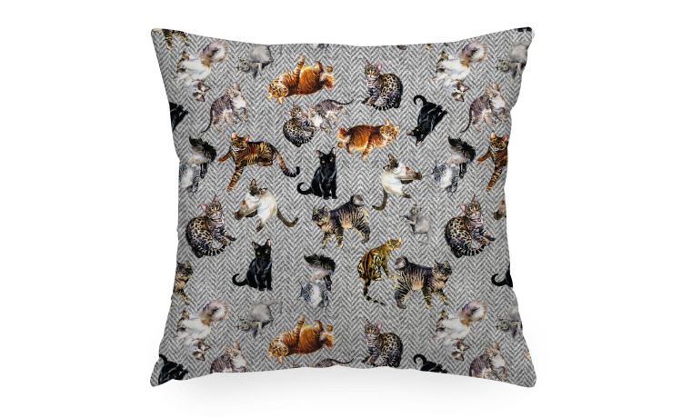 Chevron cuscino motivo gatti grigio 45x45 cm
