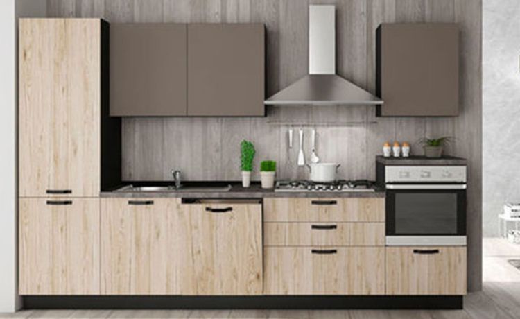 Pratika cucina 330 cm colore rovere evo e antracite- 4 elettrodomestici-Legno naturale-Pannello melaminico