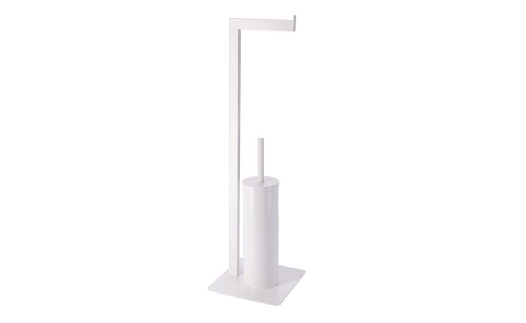 Piantana con scopino in metallo bianco H68 cm- -Bianco-Metallo-68 cmx20 cm